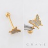 SPARKLING BUTTERFLY GLITTER CHARM 316L SURGICAL STEEL TONGUE BARBELL